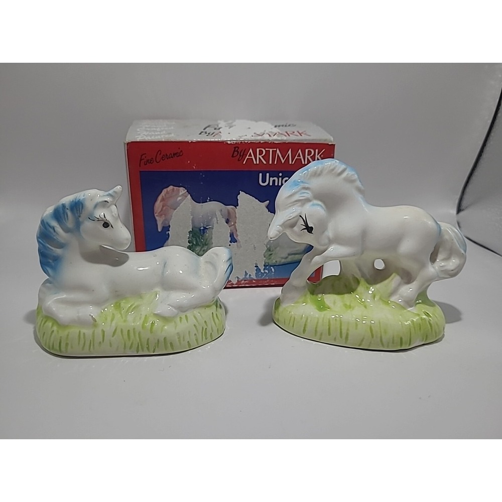Vintage Artmark Ceramic Unicorn Set Of 2 In‎ Original Packaging